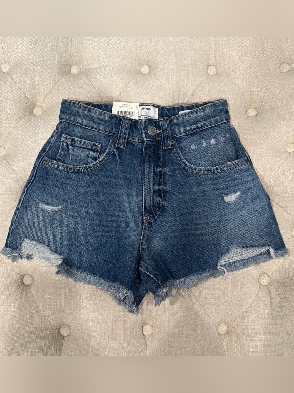 Cotton On Dark Blue Distressed High-Rise Denim Shorts